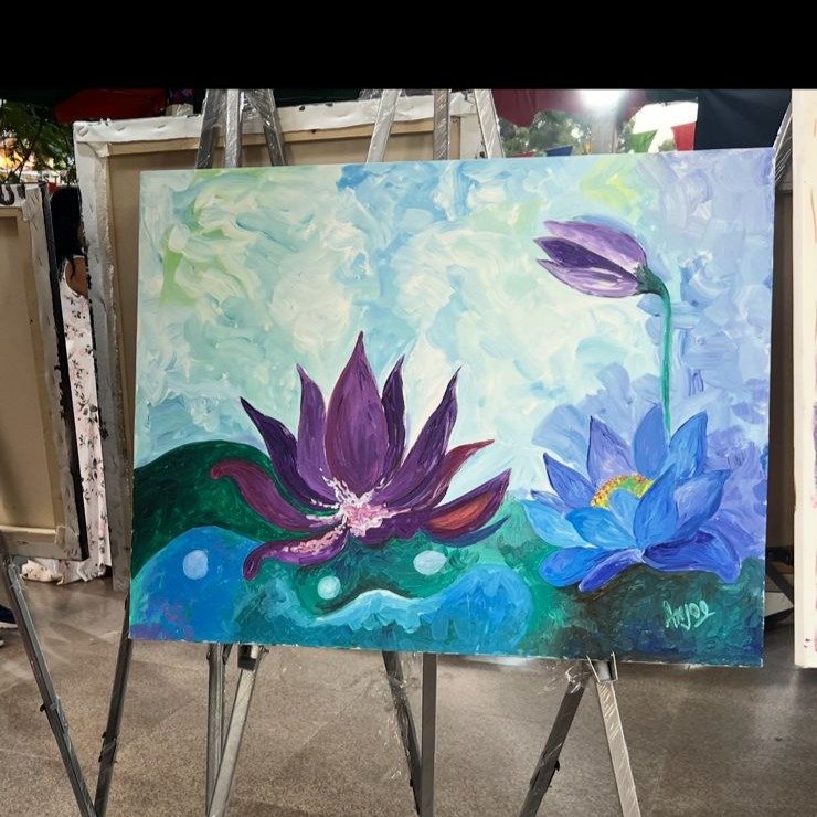 Relief portrait with vibrant geometric motifs