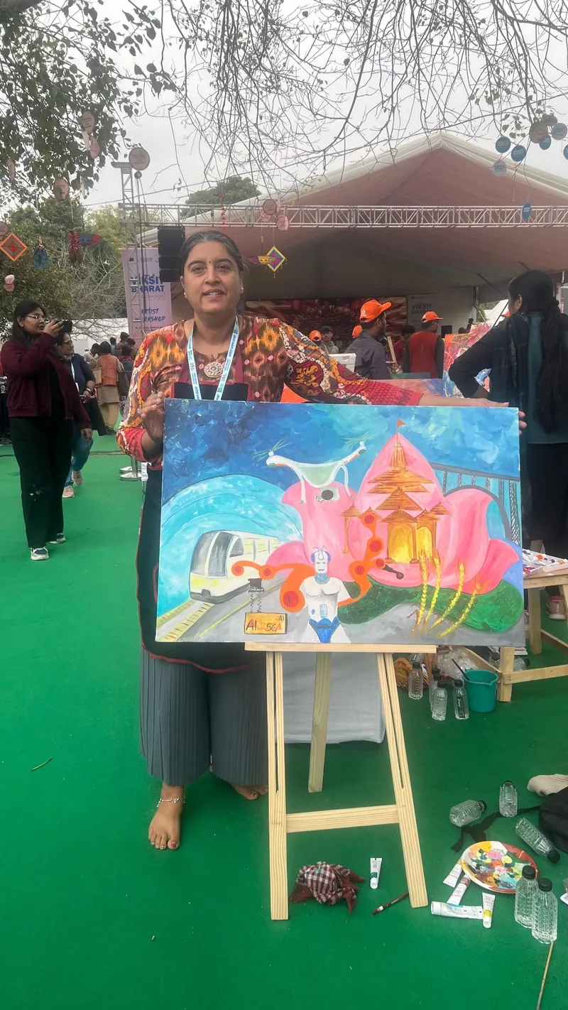 Work in progress at easel